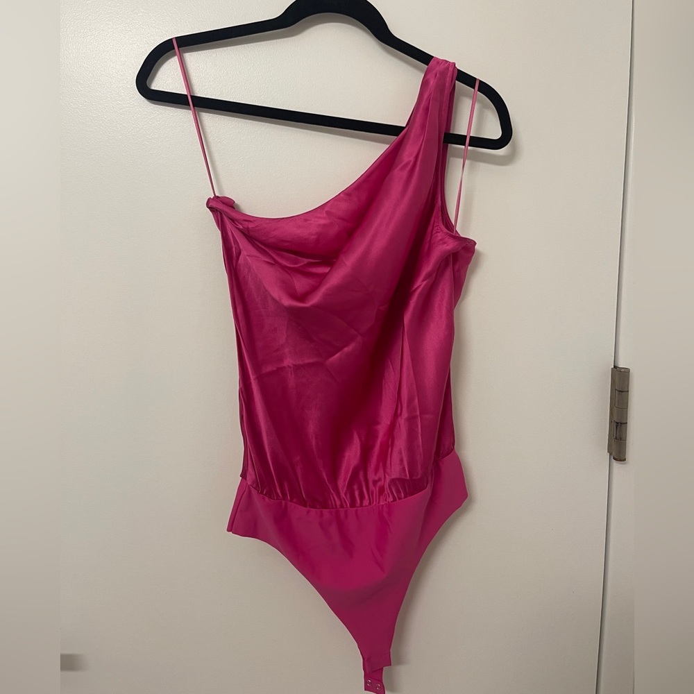 CAMI NYC Darby Bodysuit Magenta Pink Silk